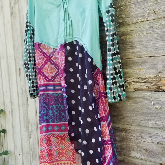 Boho Patchwork Shirt Dress Custom Upcycled - Picture 5 of 5